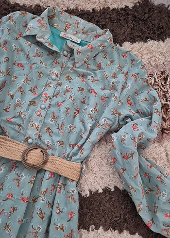 Turkuaz Çiçekli Uzun Bohem Elbise - Görsel 4