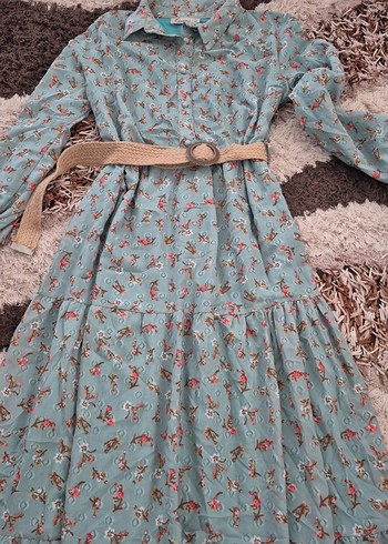 Turkuaz Çiçekli Uzun Bohem Elbise - Görsel 2