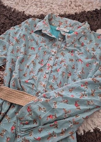 Turkuaz Çiçekli Uzun Bohem Elbise - Görsel 5