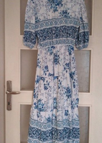 Mavi Desenli Uzun Bohem Kadın Elbise - Görsel 2