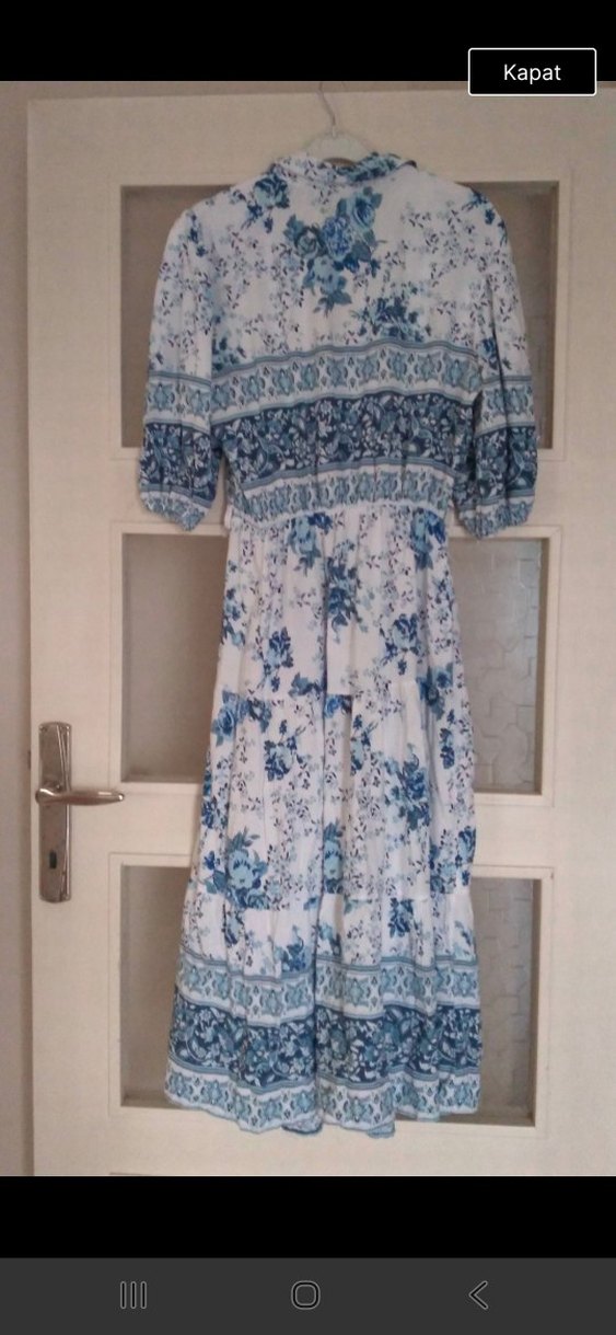 Mavi Desenli Uzun Bohem Kadın Elbise - Görsel 2