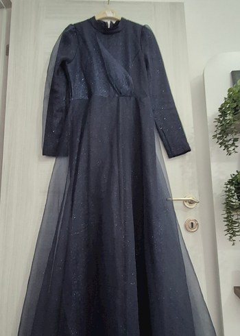 Kadın Lacivert Uzun Kollu Uzun Abiye Elbise - Görsel 4