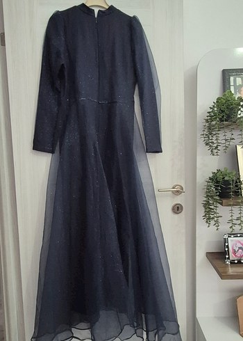 Kadın Lacivert Uzun Kollu Uzun Abiye Elbise - Görsel 7