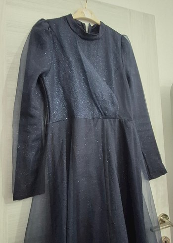 Kadın Lacivert Uzun Kollu Uzun Abiye Elbise - Görsel 6