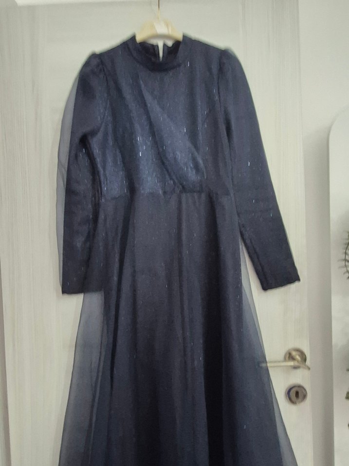 Kadın Lacivert Uzun Kollu Uzun Abiye Elbise - Görsel 5