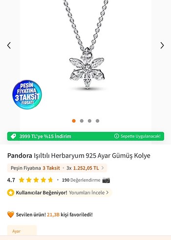 Pandora ışıltı herbaryum 925 ayar pandora kolye - Görsel 3