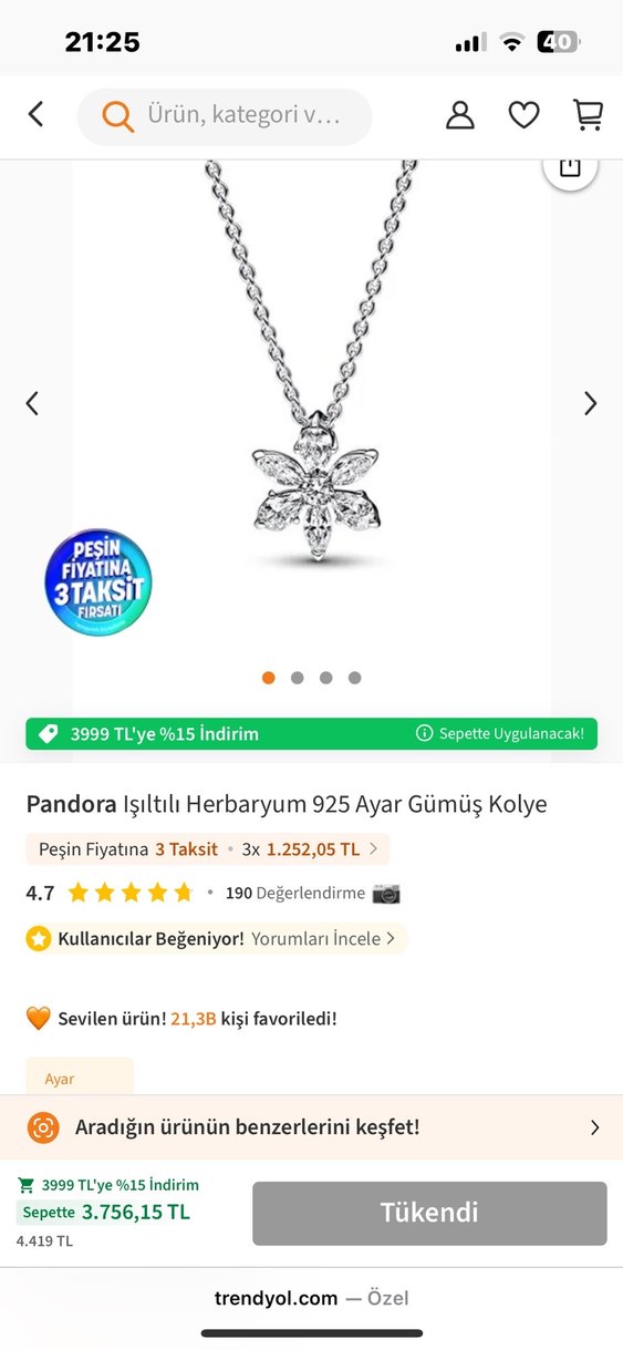 Pandora ışıltı herbaryum 925 ayar pandora kolye - Görsel 3