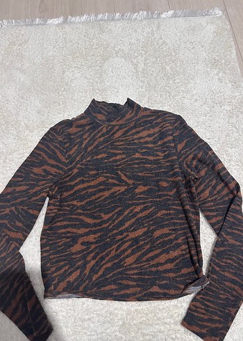 H&M Kahverengi Zebra Desenli bluz