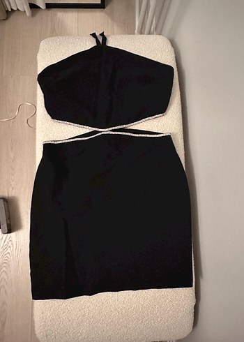 Siyah Halter Yaka Mini Kadın Elbise