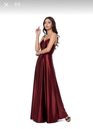 l Beden Bordo saten yırtmaçlı elbise