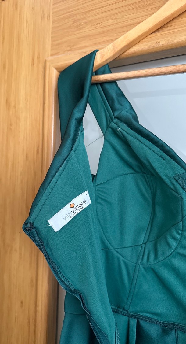 Yeşil Drapeli Uzun Abiye Elbise - Görsel 3