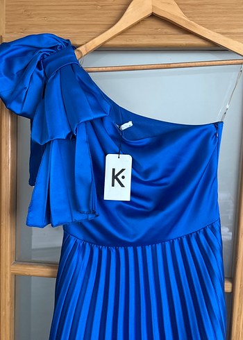 Mavi Uzun Pilili Straplez Kadın Elbise - Görsel 2