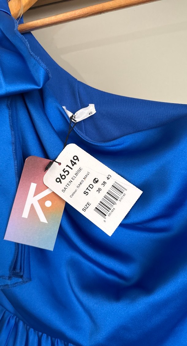 Mavi Uzun Pilili Straplez Kadın Elbise - Görsel 3