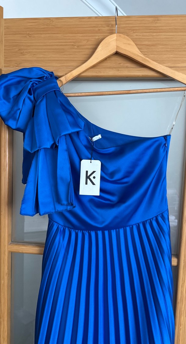 Mavi Uzun Pilili Straplez Kadın Elbise - Görsel 2