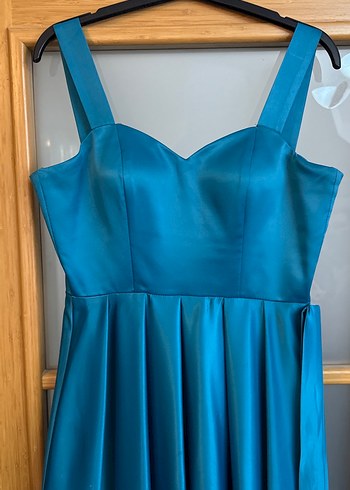 Parlak Mavi Uzun Askılı Kadın Abiye Elbise - Görsel 2