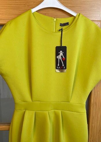 Sarı Drapeli Midi Kalem Elbise - Görsel 2