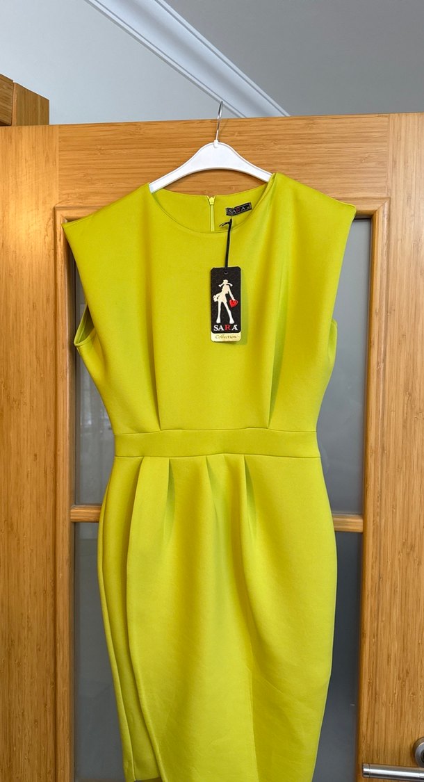 Sarı Drapeli Midi Kalem Elbise - Görsel 3