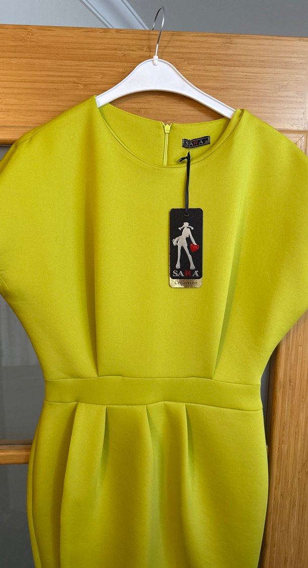 Sarı Drapeli Midi Kalem Elbise - Görsel 2