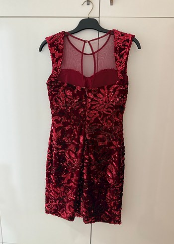 Bordo Dantel Detaylı V Yaka Midi Elbise - Görsel 2