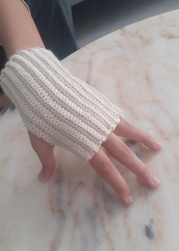 Bohem Tarzı Beyaz Örgü Kadın Eldiveni  sipariş üzerine yapıyorum - Görsel 3