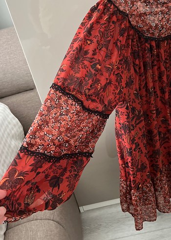 Diğer Tarçın Rengi Desenli Uzun Kollu Bohem Tunik