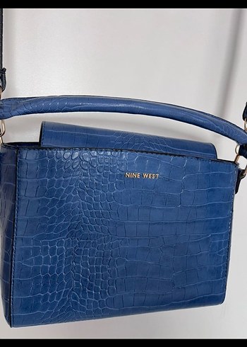 Nine West Mavi Deri Yılan Desenli Kadın Çanta