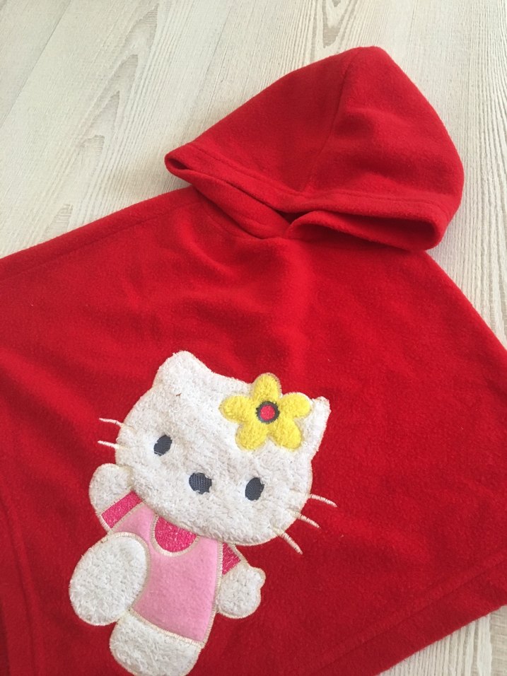 Kız Çocuk Kapüşonlu Nakışlı Panço - Görsel 4