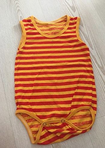 Sarı-Kırmızı Çizgili Bebek Çıtçıtlı Atlet Body