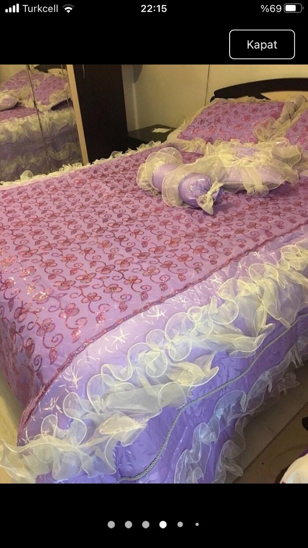 Mor Nakışlı Pastel Yatak Örtüsü - Görsel 2