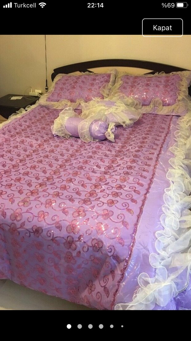 Mor Nakışlı Pastel Yatak Örtüsü - Görsel 3