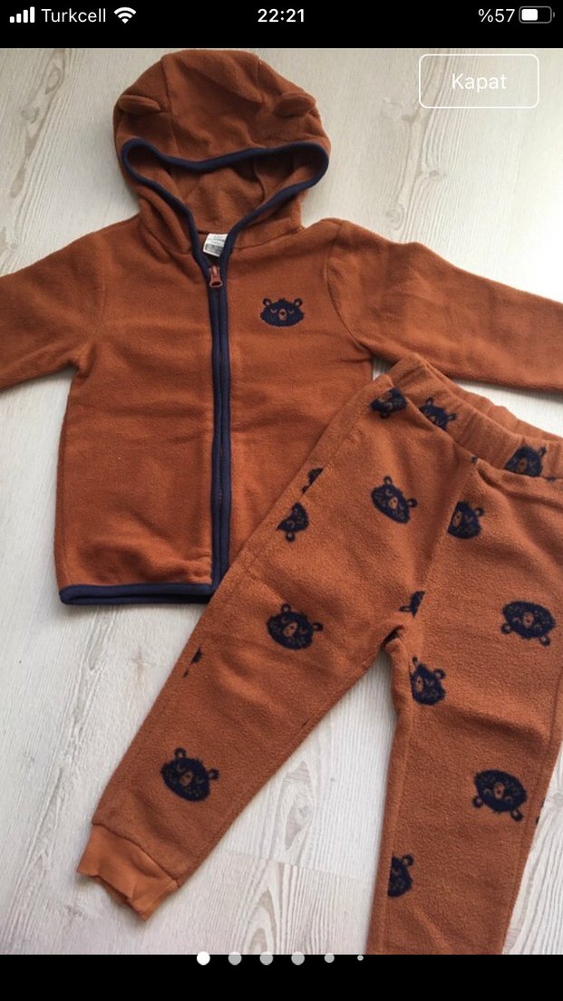 Kapüşonlu Kahverengi Bebek Takımı - Görsel 2