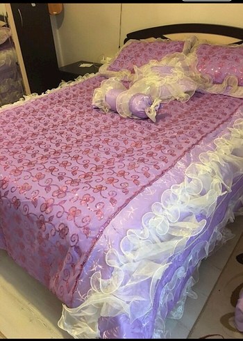 Mor Nakışlı Pastel Yatak Örtüsü - Görsel 6