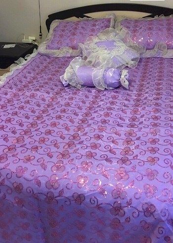 Mor Nakışlı Pastel Yatak Örtüsü - Görsel 2