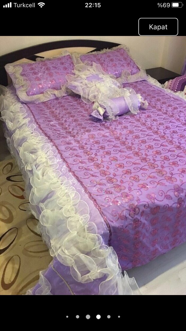 Mor Nakışlı Pastel Yatak Örtüsü - Görsel 5