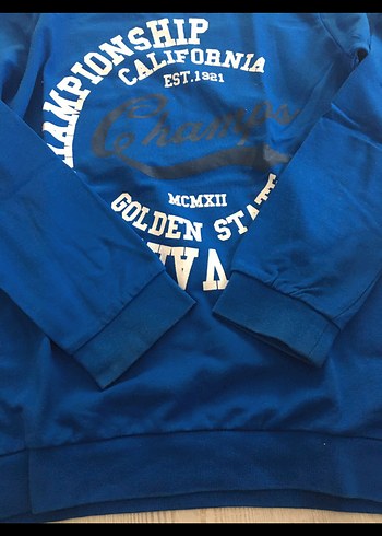 Erkek Mavi Baskılı Pamuklu Sweatshirt - Görsel 2