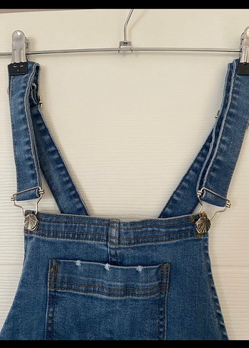 Kadın Mavi Denim Kısa Salopet - Görsel 2