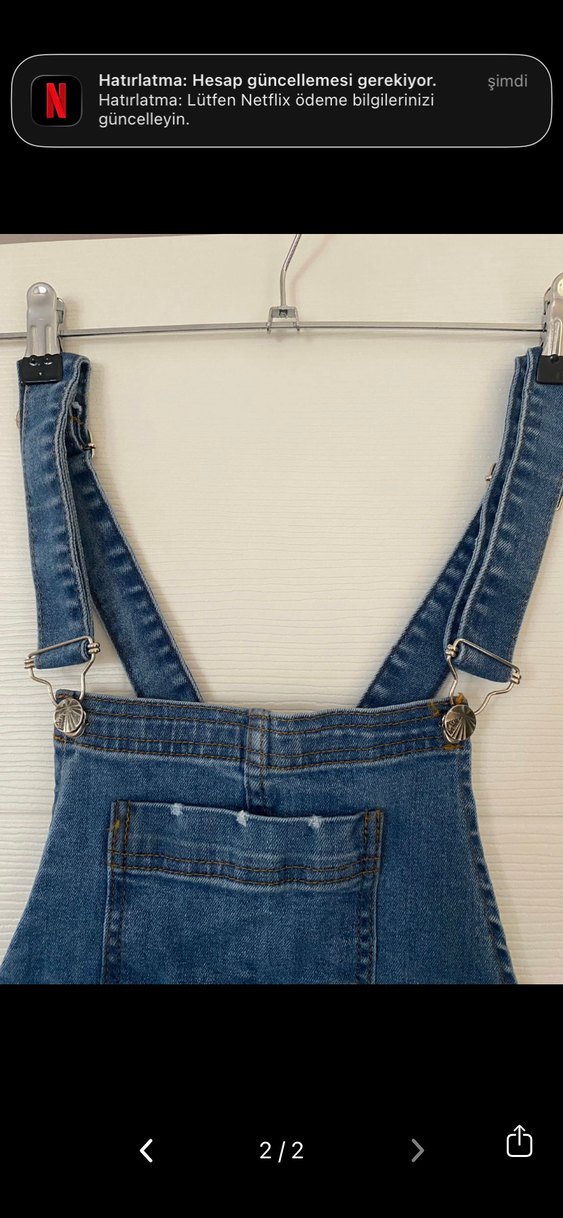 Kadın Mavi Denim Kısa Salopet - Görsel 2