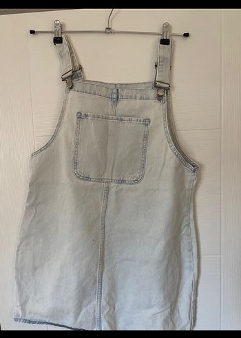 Sivri Askılı Bej Denim elbise - Görsel 2