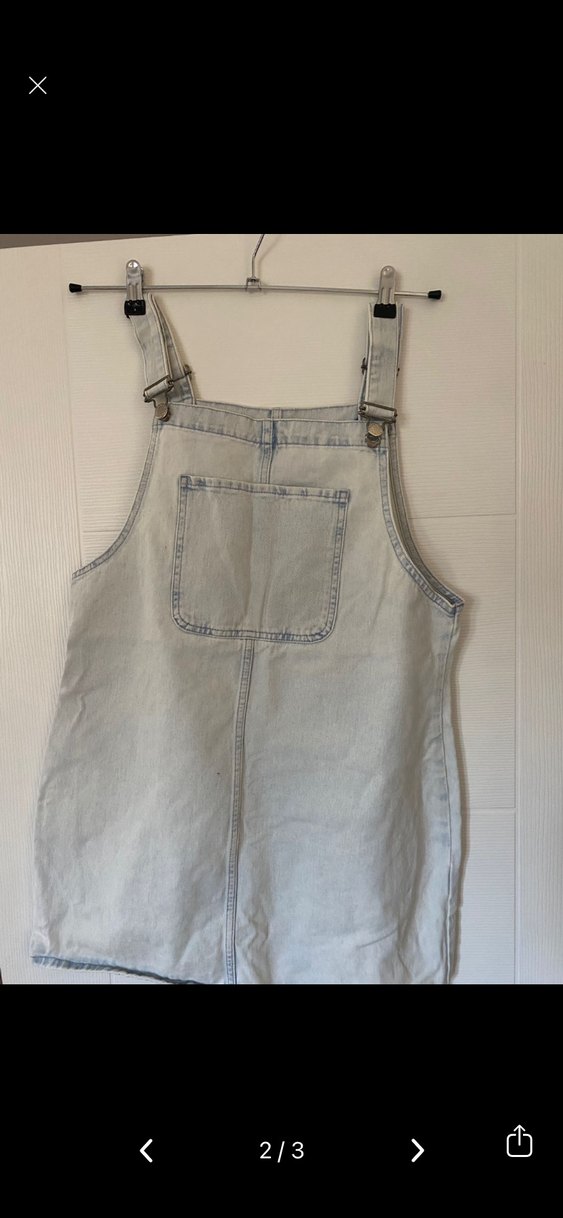 Sivri Askılı Bej Denim elbise - Görsel 2