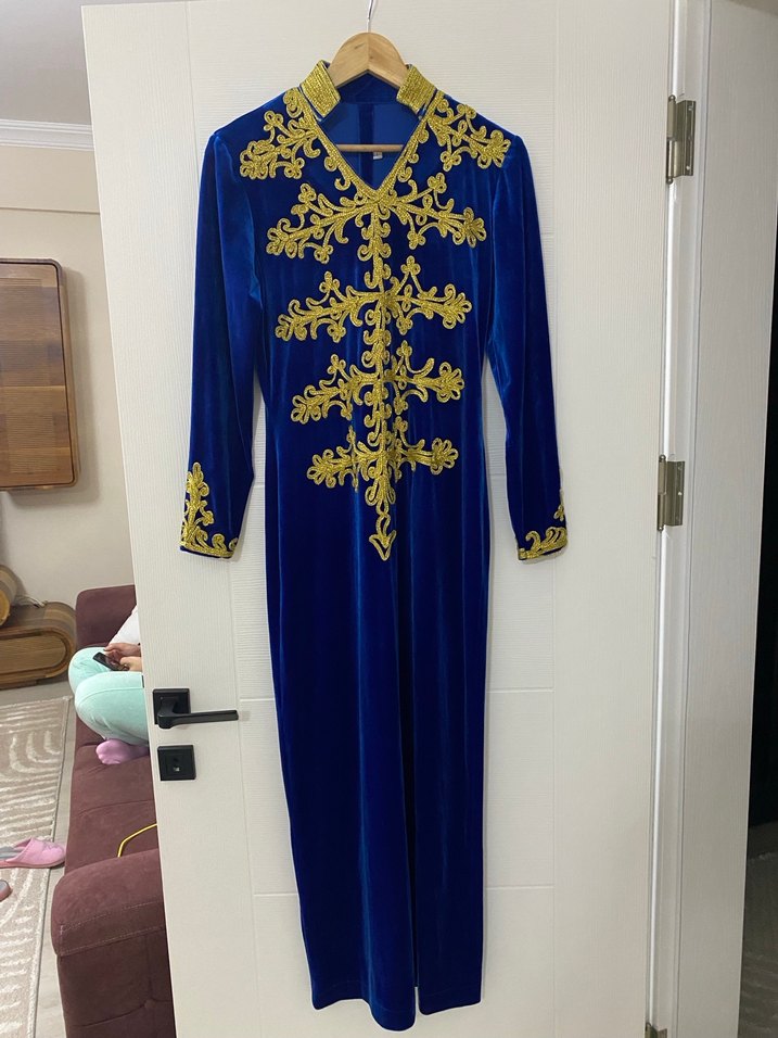 İşlemeli Saks Mavisi Kadın bindallı - Görsel 2