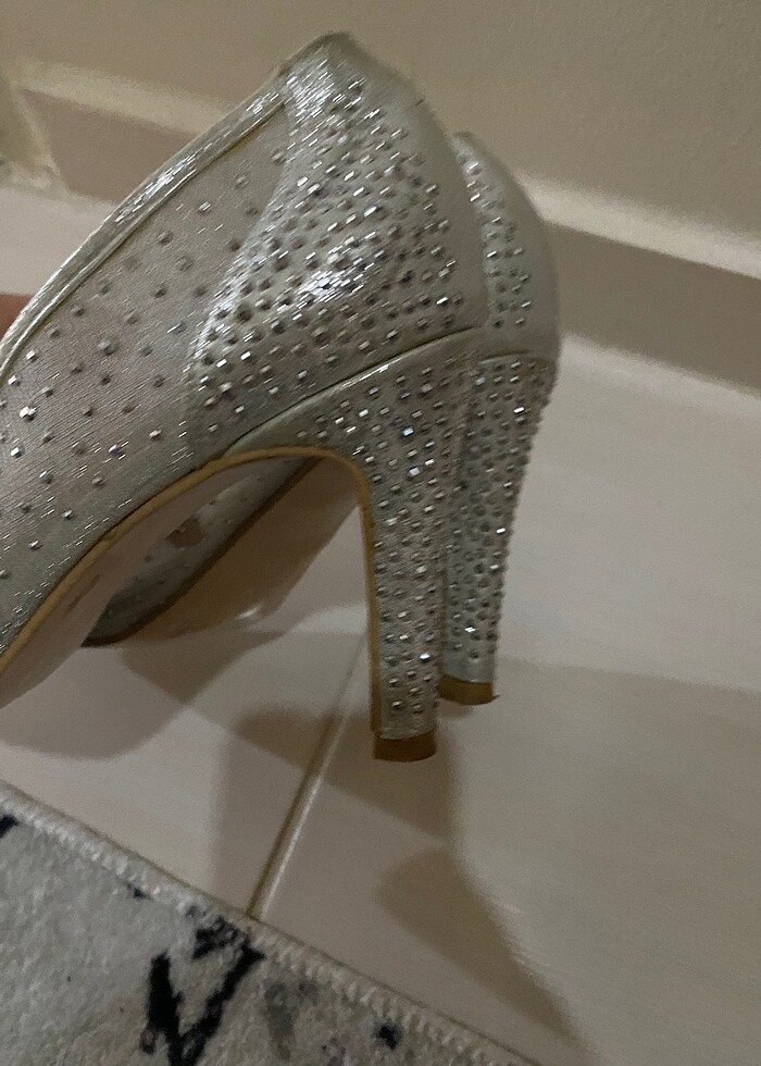 Topuklu ayakkabı gümüş gelin ayakkabısı - Görsel 2