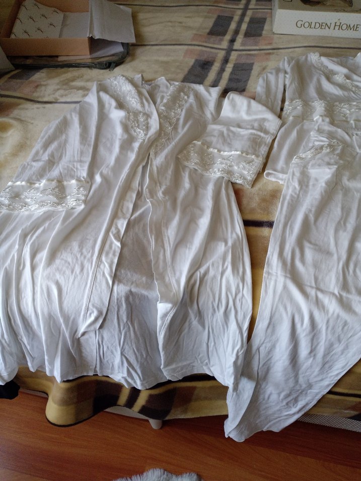 İşlemeli Beyaz Uzun Kollu Emzirme Sabahlığı - Görsel 4