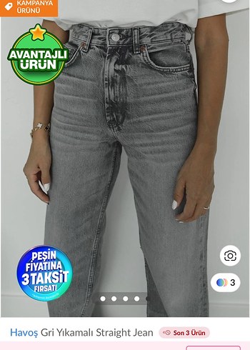 Havoş Gri Yıkamalı Straight Jean - Görsel 3