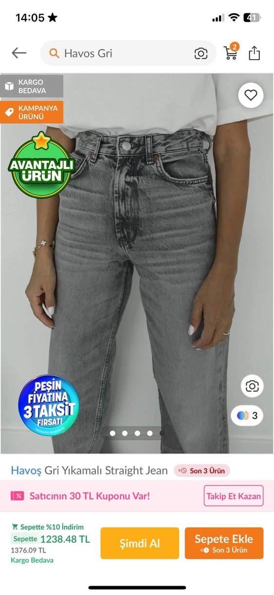 Havoş Gri Yıkamalı Straight Jean - Görsel 3