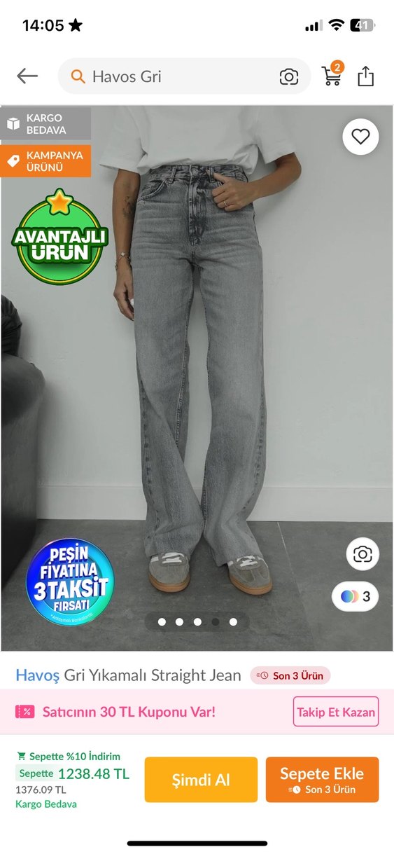 Havoş Gri Yıkamalı Straight Jean - Görsel 2