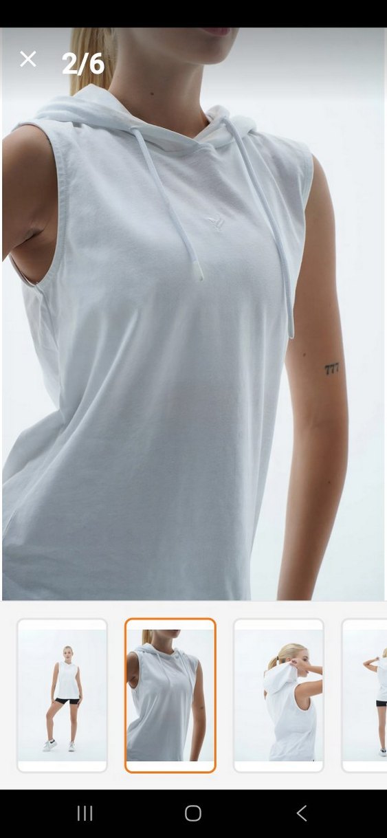 Beyaz Kapüşonlu Kolsuz Spor Üst - Görsel 3