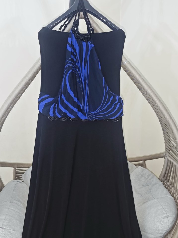 Mavi Siyah Uzun Straplez Drapeli Elbise - Görsel 2