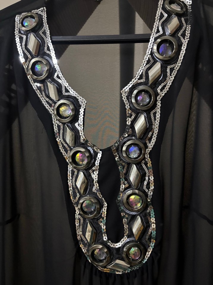 Boncuk İşlemeli Siyah Uzun Bohem Tunik - Görsel 2