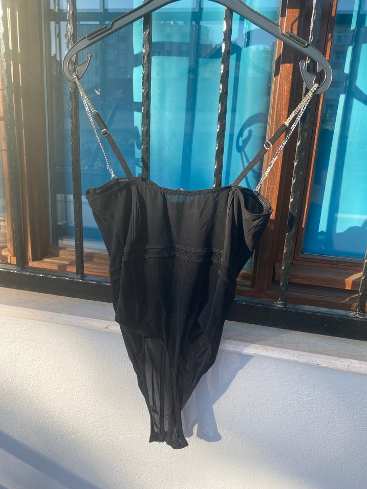 Kikiriki Taş Detaylı Siyah Kadın Bodysuit - Görsel 4