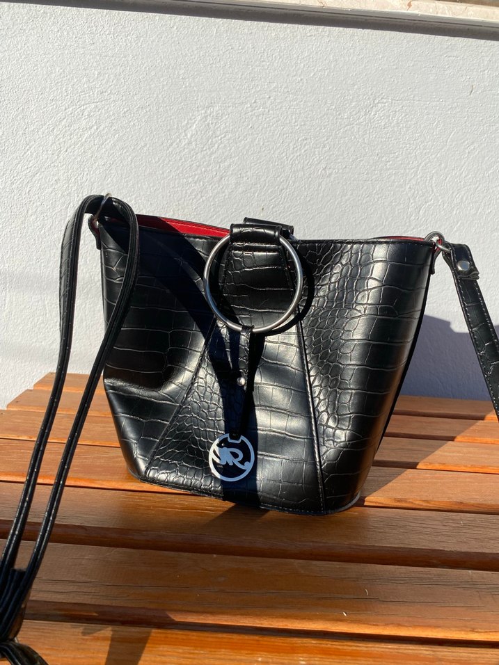 Mavi Marka Siyah Yılan Desenli Deri Kadın Çanta - Görsel 2